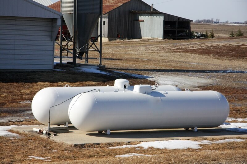 A photo of two propane tanks installed at a farm.